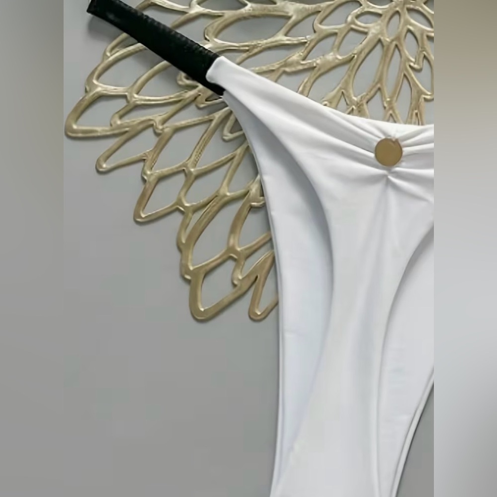 Elegant White Halter Thong Bikini Set - Picture 6 of 9